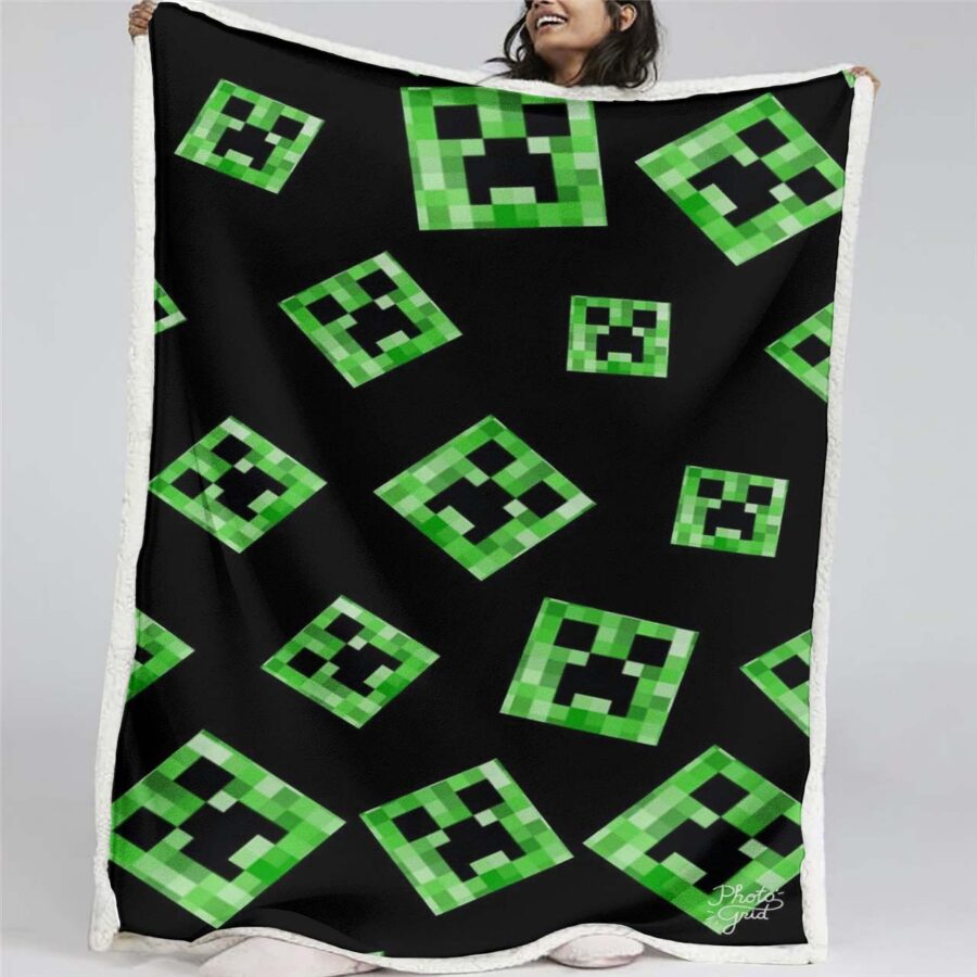 Minecraft Creeper Grünes Gesicht im Dunkeln 02 Decke - Fleecedecke