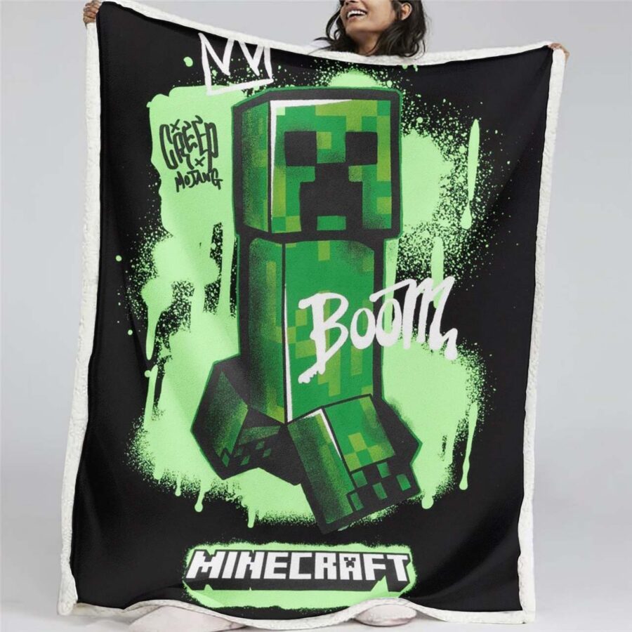 Minecraft Creeper Grünes Gesicht im Dunkeln 03 Decke - Fleecedecke