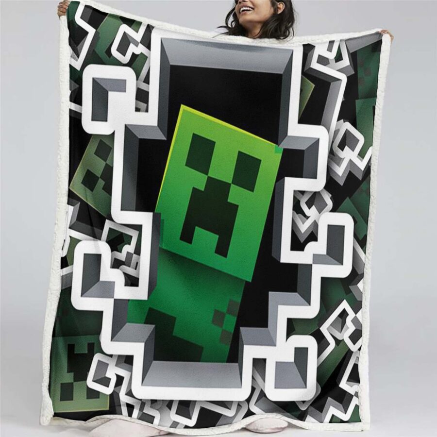 Minecraft Creeper Grünes Gesicht im Dunkeln 04 Decke - Fleecedecke