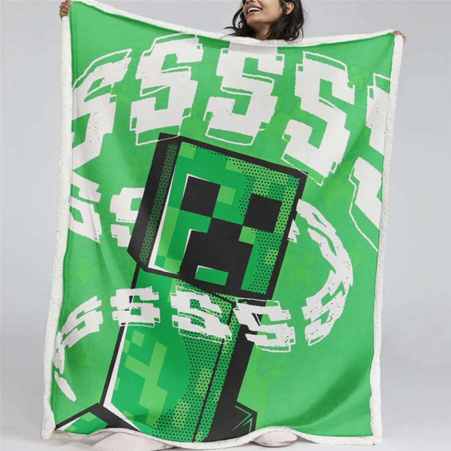 Minecraft Creeper Grünes Gesicht im Dunkeln 05 Decke - Fleecedecke
