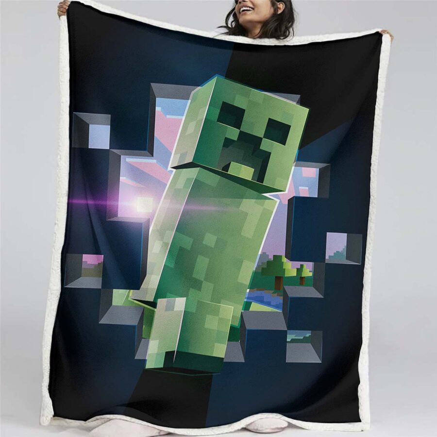 Minecraft Creeper Grünes Gesicht im Dunkeln 06 Decke - Fleecedecke
